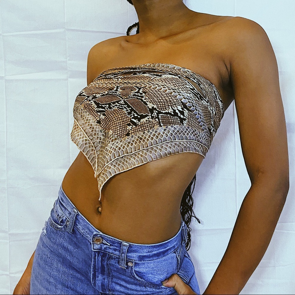 Snake print Scarf worn as a top